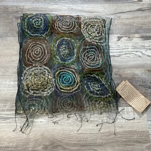 FLEURS Silk Sheer Spiral Embroidered Scarf Multicolor Artisan Boho